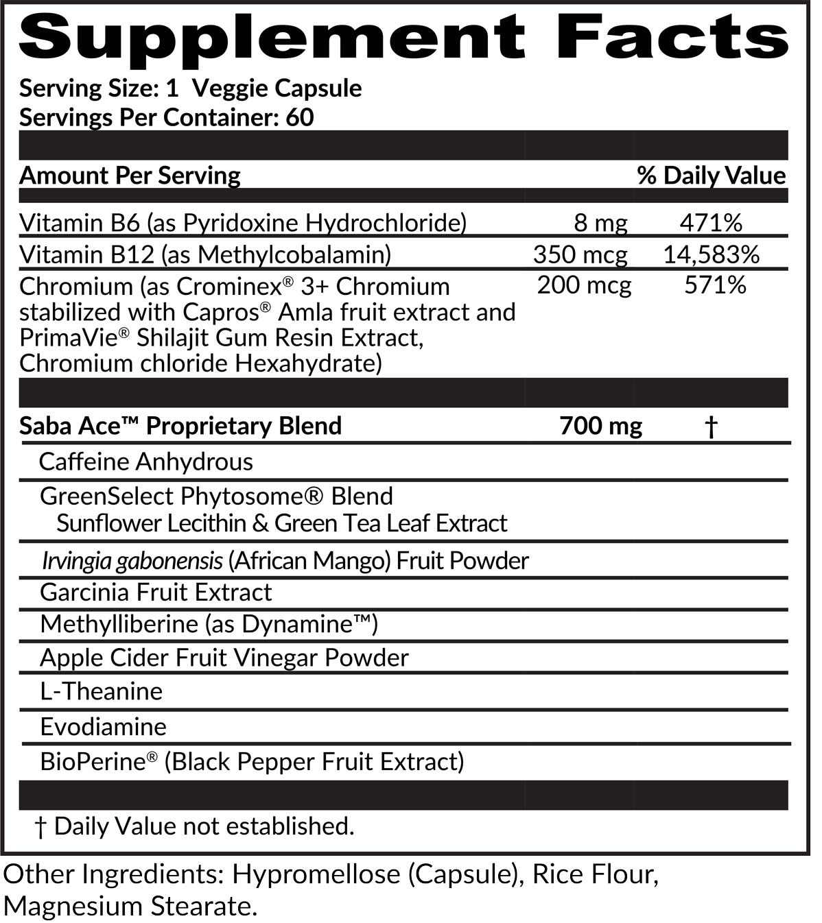 Saba ACE supplement facts